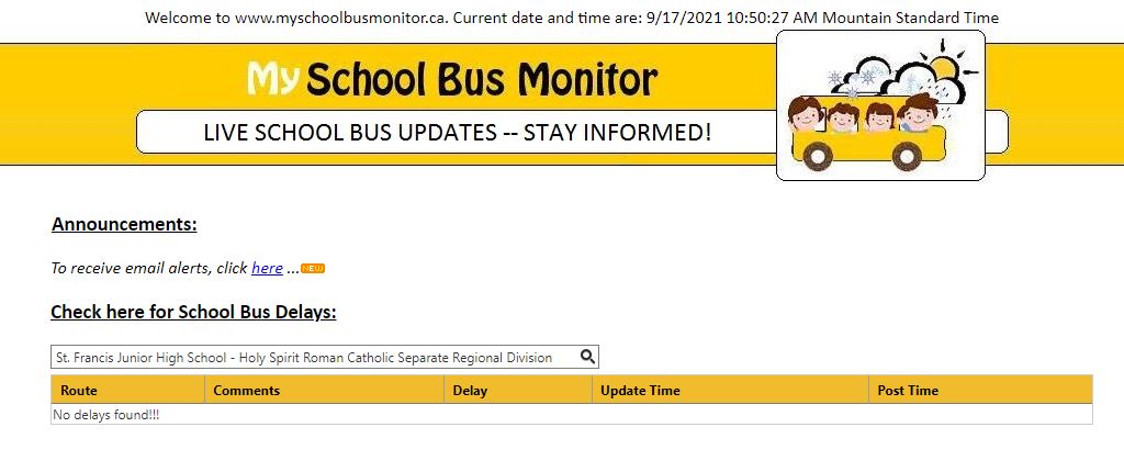 Screen shot of My School Bus Monitor webpage